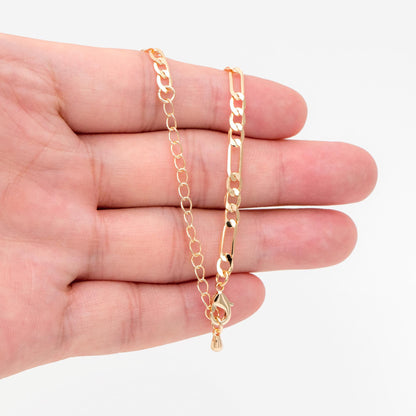 Gold Delicate Flat Figaro Chains 2.5/ 3.5mm, Finished Bracelet/ Anklet/ Necklace with Extender Chain, Ready to Wear (#LK-355)