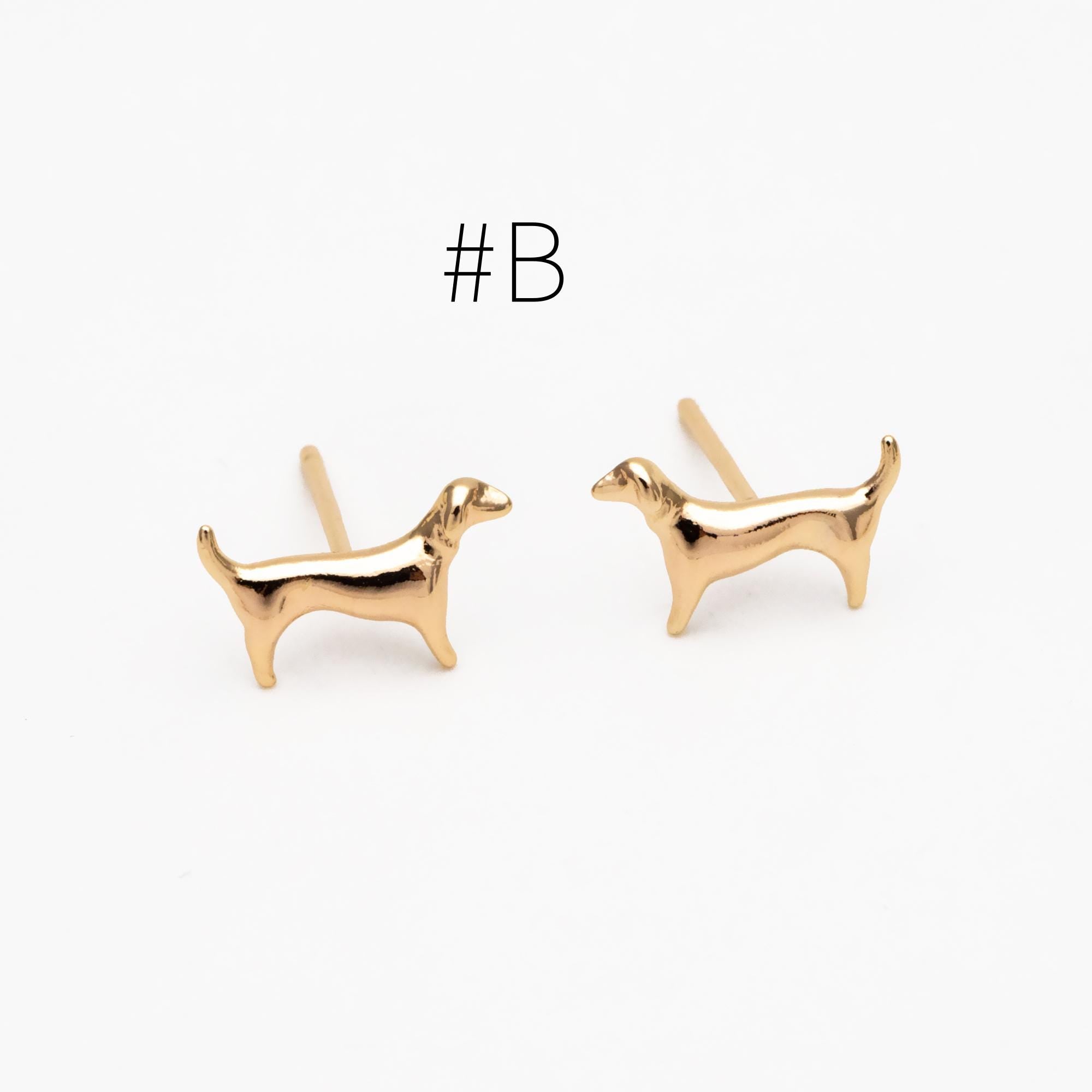 10pcs Gold Tiny Dog Earrings, Gold Plated Brass, Cute Animal Stud Earrings (GB-4598)