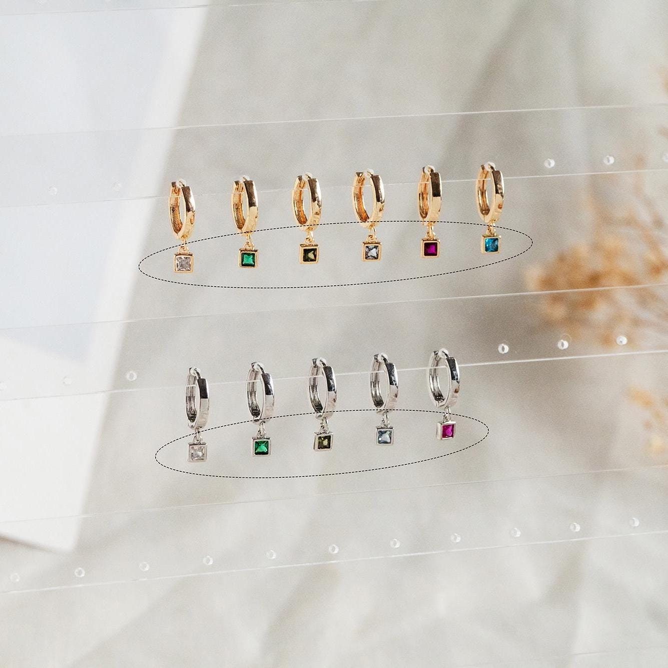 10pcs CZ Pave Gold/ Silver tone Square Charms, Mini Cube Pendants 4x6mm, Gold/ Rhodium plated Brass, Multi Colors (GB-1025)