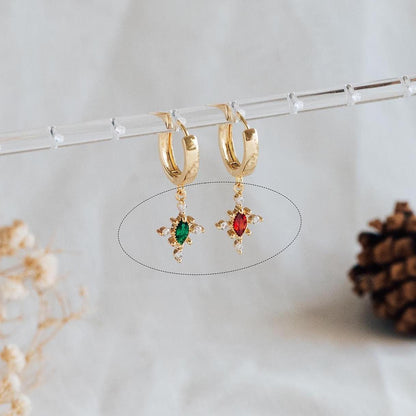 10pcs CZ pave Emerald Charm 17x11mm, Gold Plated Brass Cross Charm Pendant (GB-1276)