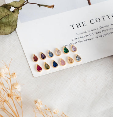 10pcs CZ Pave Teardrop Birthstone Charms 8x5mm, Gold Plated Brass Crystal Charms, Diy Jewelry Making Supplies (GB-3657)