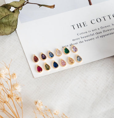 10pcs CZ Pave Teardrop Birthstone Charms 8x5mm, Gold Plated Brass Crystal Charms, Diy Jewelry Making Supplies (GB-3657)