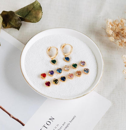 10pcs CZ Pave Heart Birthstone Charms 8x6mm, Gold Plated Brass Crystal Charms, Diy Jewelry Making Supplies (GB-3755)