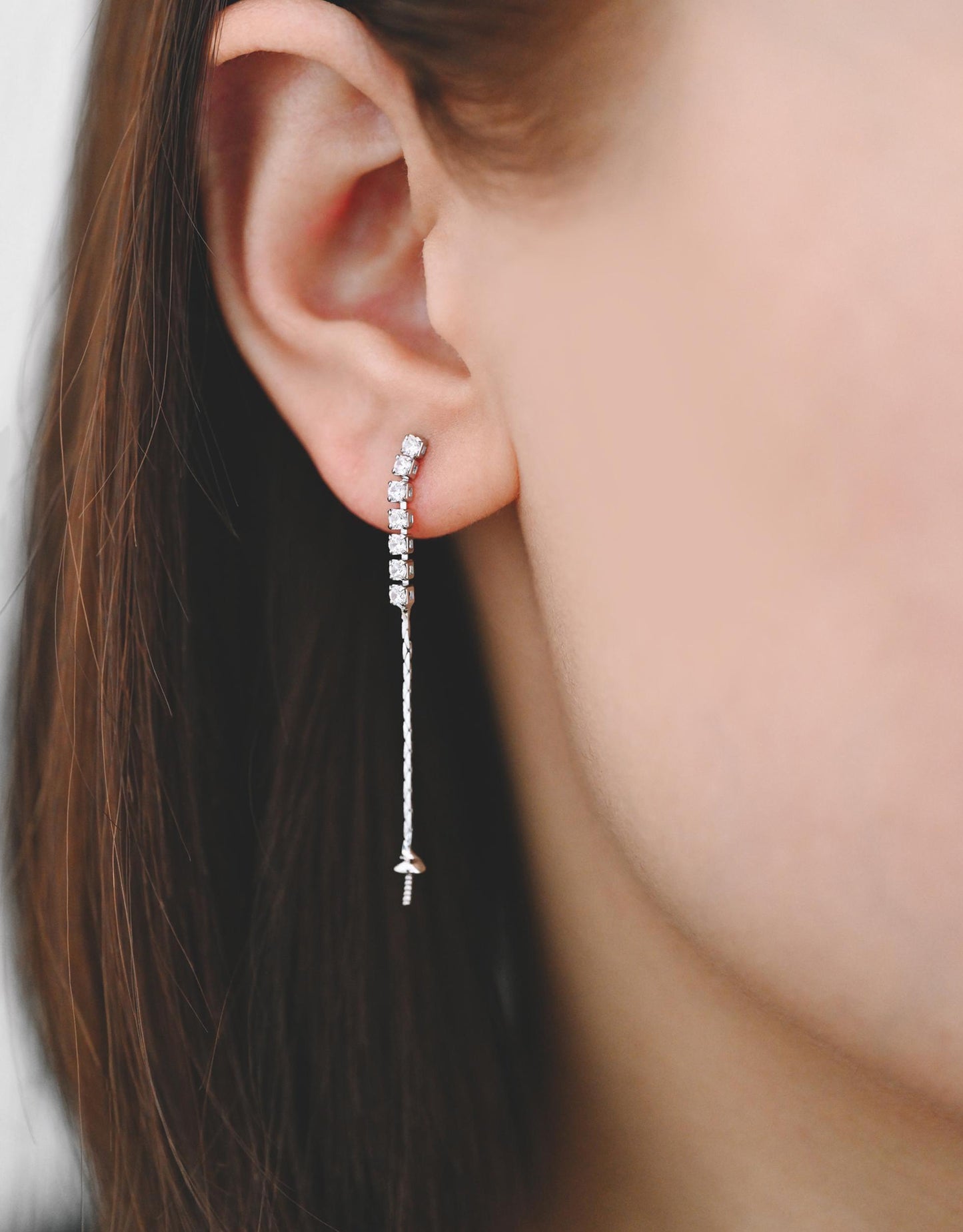 4pcs CZ Pave Gold/ Silver Chain Earring Stud, Pearl Peg Earring Mounts, Chain Stud Earrings with Peg (#GB-2983)