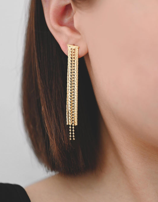 4pcs Chain Tassel Earrings, Long Tassel Stud Earring, Gold Dangling Earrings, Minimalist Earrings (GB-3038)