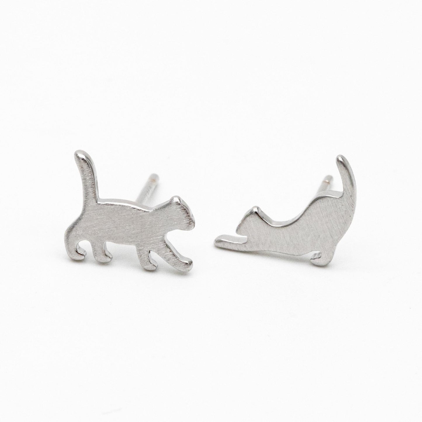 10pcs Gold/ Silver Cat Asymmetry Earrings, Gold/ Rhodium Plated Brass Minimalist Stud Earrings (GB-4094-A)