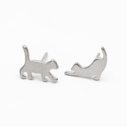 10pcs Gold/ Silver Cat Asymmetry Earrings, Gold/ Rhodium Plated Brass Minimalist Stud Earrings (GB-4094-A)