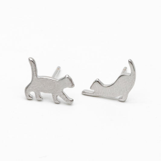 10pcs Gold/ Silver Cat Asymmetry Earrings, Gold/ Rhodium Plated Brass Minimalist Stud Earrings (GB-4094-A)