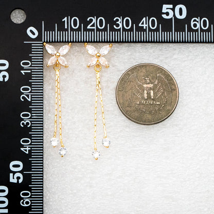 4pcs CZ Pave Gold Butterfly Tassel Earrings, Dianty Butterfly Ear Studs, Jewelry Supplies (GB-4609)