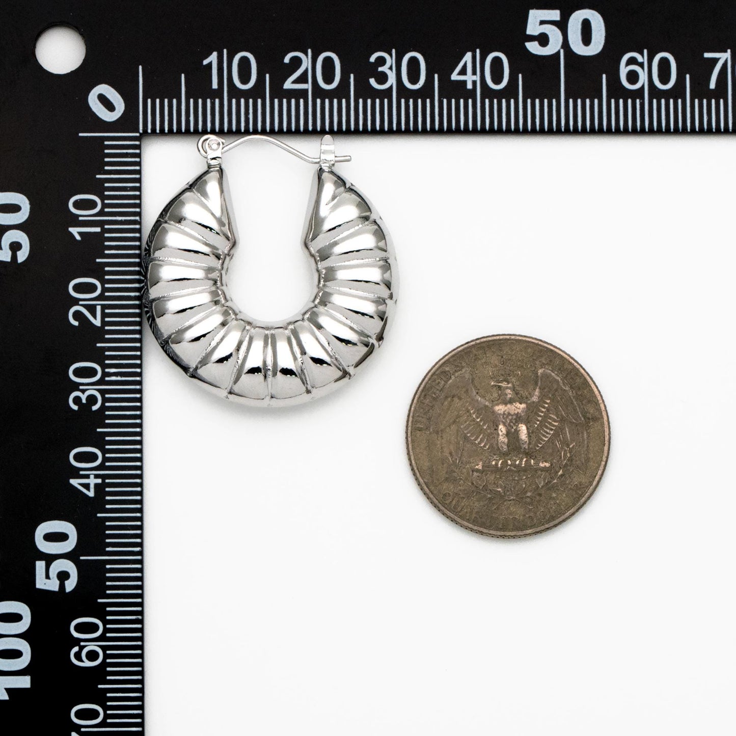 4pcs Silver Tone Circle Earrings 32x30mm, Rhodium plated Brass, Minimalist Hoop Earrings (GB-4591)