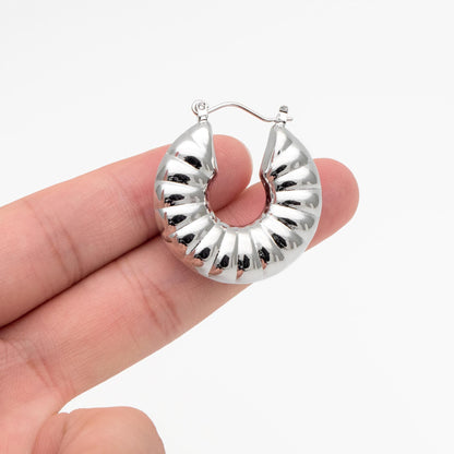 4pcs Silver Tone Circle Earrings 32x30mm, Rhodium plated Brass, Minimalist Hoop Earrings (GB-4591)