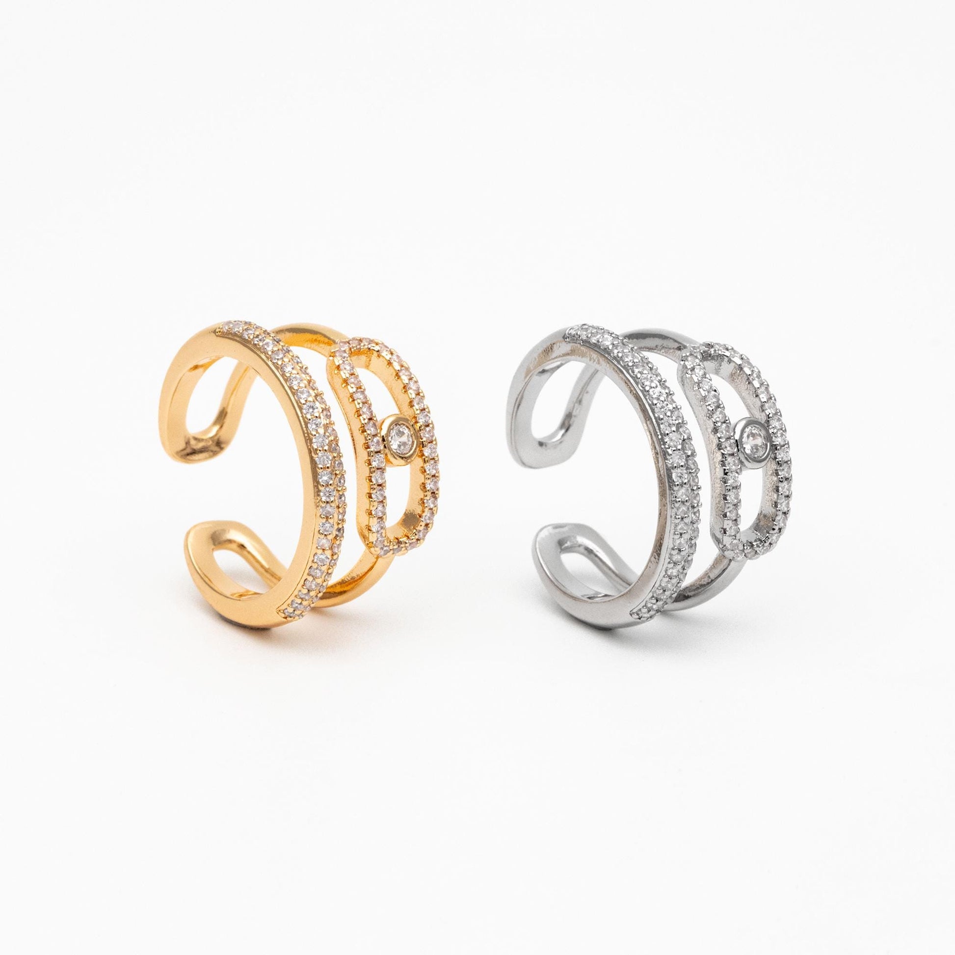 4pcs CZ Pave Double Band Circle Ring, Evil Eye Ring, Weeding Ring, Fashion Rings, Dainty Rings, Adjustable Ring (#GB-4612)