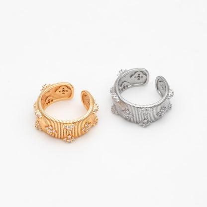 4pcs CZ Pave Gold/ Silver Tone Flower Finger Ring, Everyday Ring, Modern Style Ring, Fashion Rings, Dainty Rings (#GB-4611)