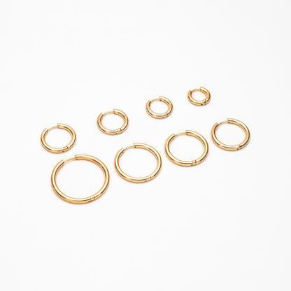 10pcs Gold/ Silver Tone Huggie Earrings, 2.5mm thick, 13/ 15/ 17/ 19/ 21 /23 /25 /30mm, Stainless Steel Hoops (GB-2191)