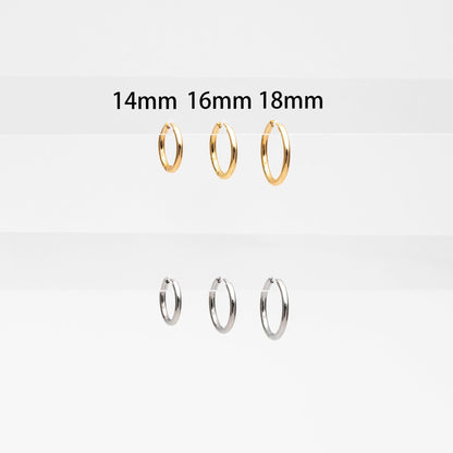 10pcs Gold/ Silver Rose Gold Huggie Hoop Earrings 14/ 16/ 18mm, Stainless Steel Hoops, Simple Hoops 1.6mm thick (GB-2200)