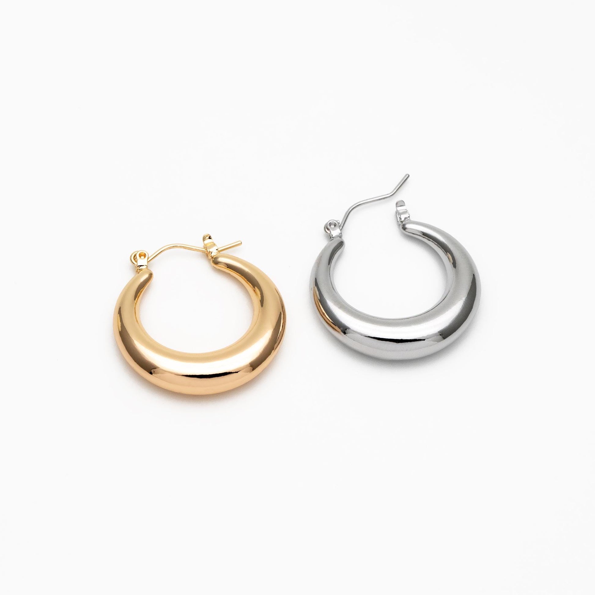 4pcs Gold/ Silver Tone U-Shaped Earrings, Real Gold/ Rhodium plated Brass, Minimalist Hoop Earrings (GB-4592)