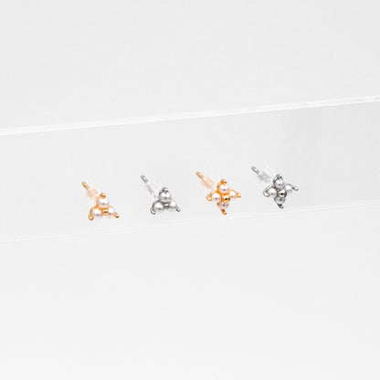 10pcs Faux Pearl Pave Gold/ Silver Tone Flower Earrings, Gold/ Rhodium Plated Brass Tiny Stud Earring (#GB-4593)