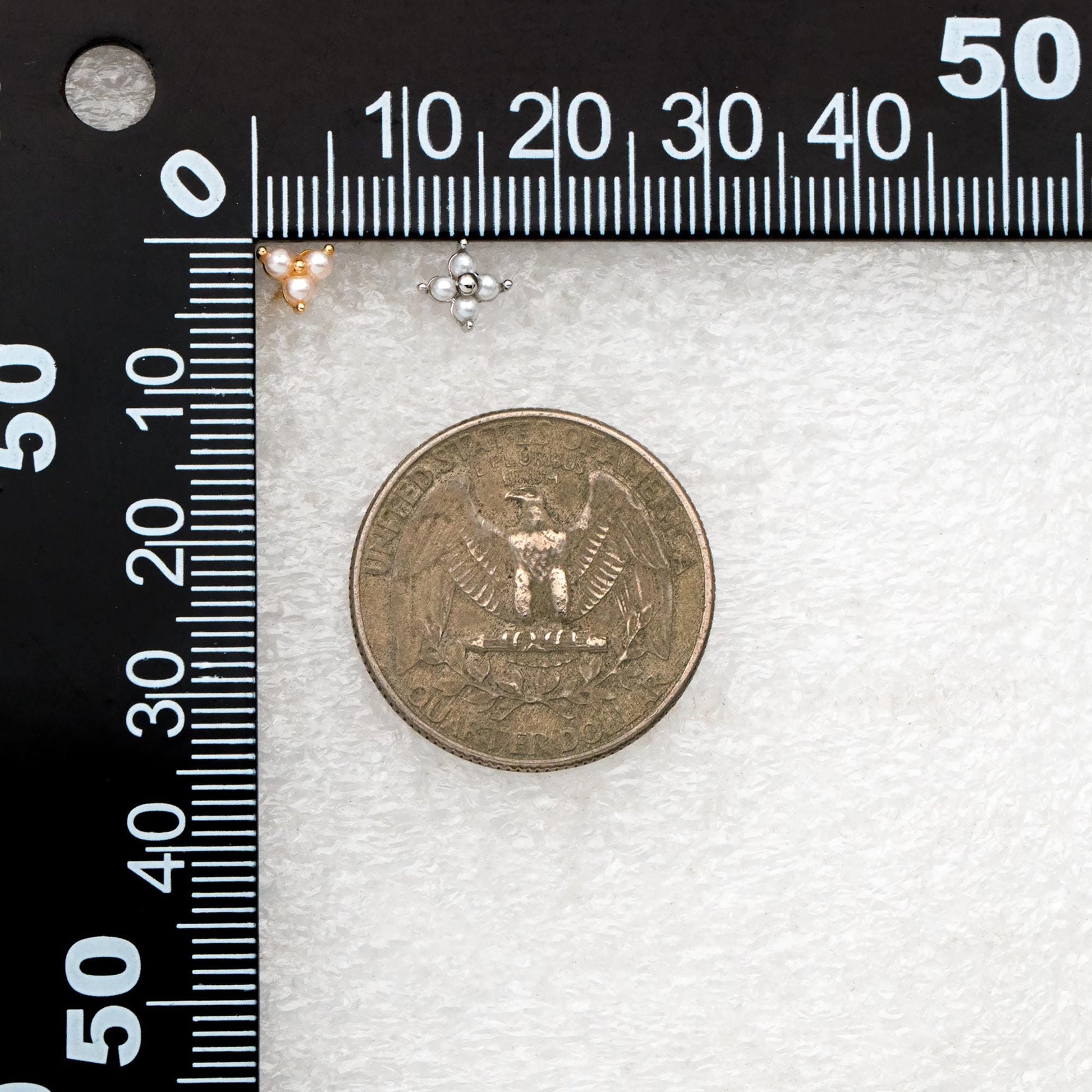 10pcs Faux Pearl Pave Gold/ Silver Tone Flower Earrings, Gold/ Rhodium Plated Brass Tiny Stud Earring (#GB-4593)