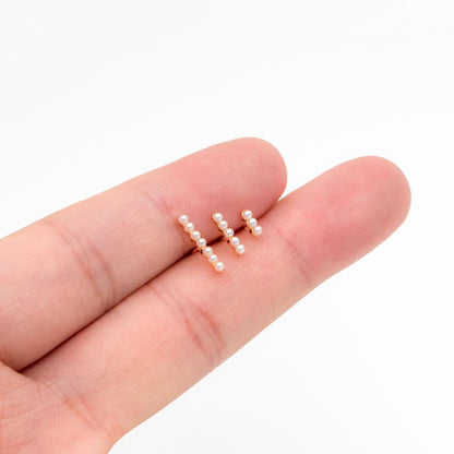 10pcs Faux Pearl Pave Gold Bar Earrings, Gold Plated Brass Tiny Pearl Stud Earring (#GB-4594)