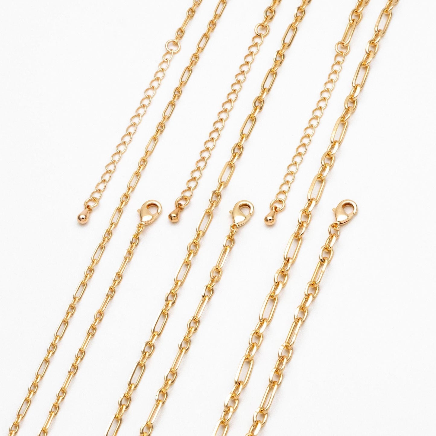 Dainty Gold Oval Chains 2.4/ 3.2/ 3.6mm, Finished Bracelet/ Anklet/ Necklace with Extender Chain, Ready to Wear (#LK-275)
