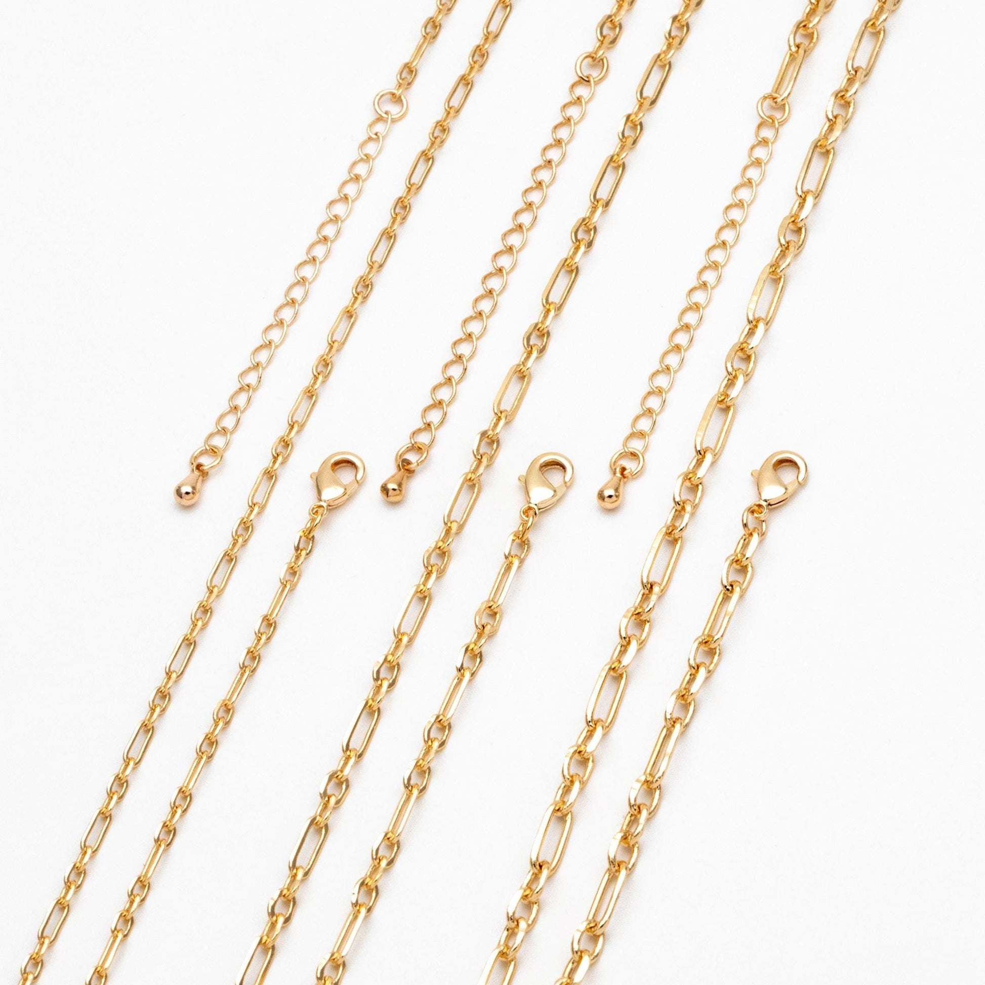 Dainty Gold Oval Chains 2.4/ 3.2/ 3.6mm, Finished Bracelet/ Anklet/ Necklace with Extender Chain, Ready to Wear (#LK-275)