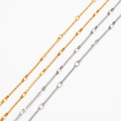 Gold/ Rhodium plated Brass Bar Chains, 15.5mm Stick Bar connector, Jewelry Craft Chain Wholesale (#LK-425)/ 1 Meter=3.3 ft