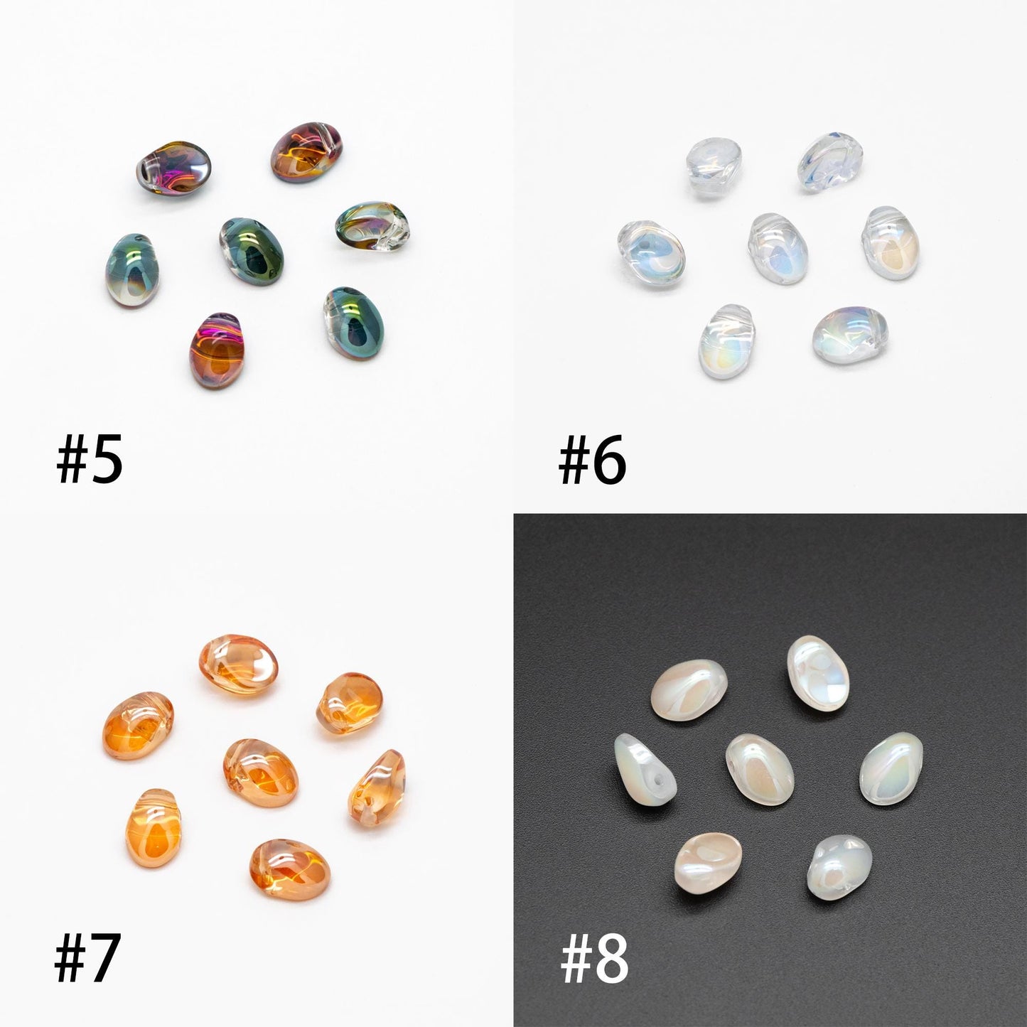50 beads- Crystal Glass Leaf Beads, Unique Shaped Teardrop Beads, Multi Colors (#GM-033)