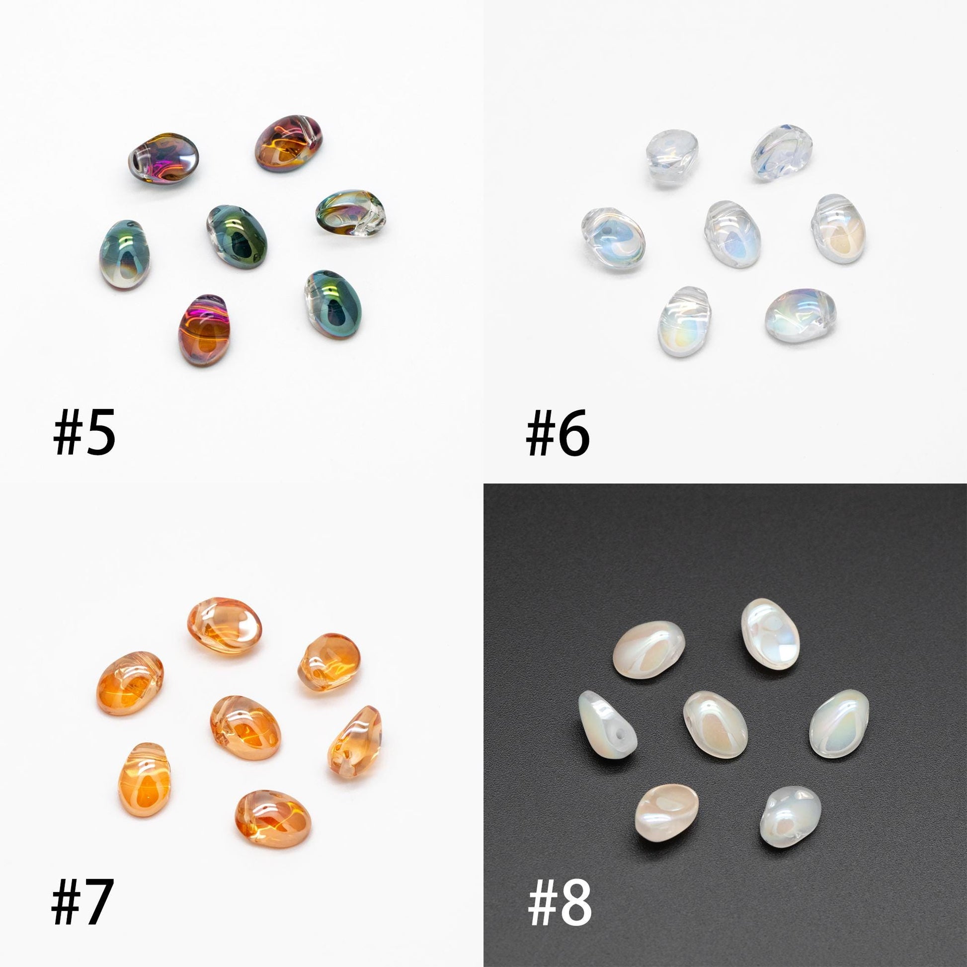 50 beads- Crystal Glass Leaf Beads, Unique Shaped Teardrop Beads, Multi Colors (#GM-033)