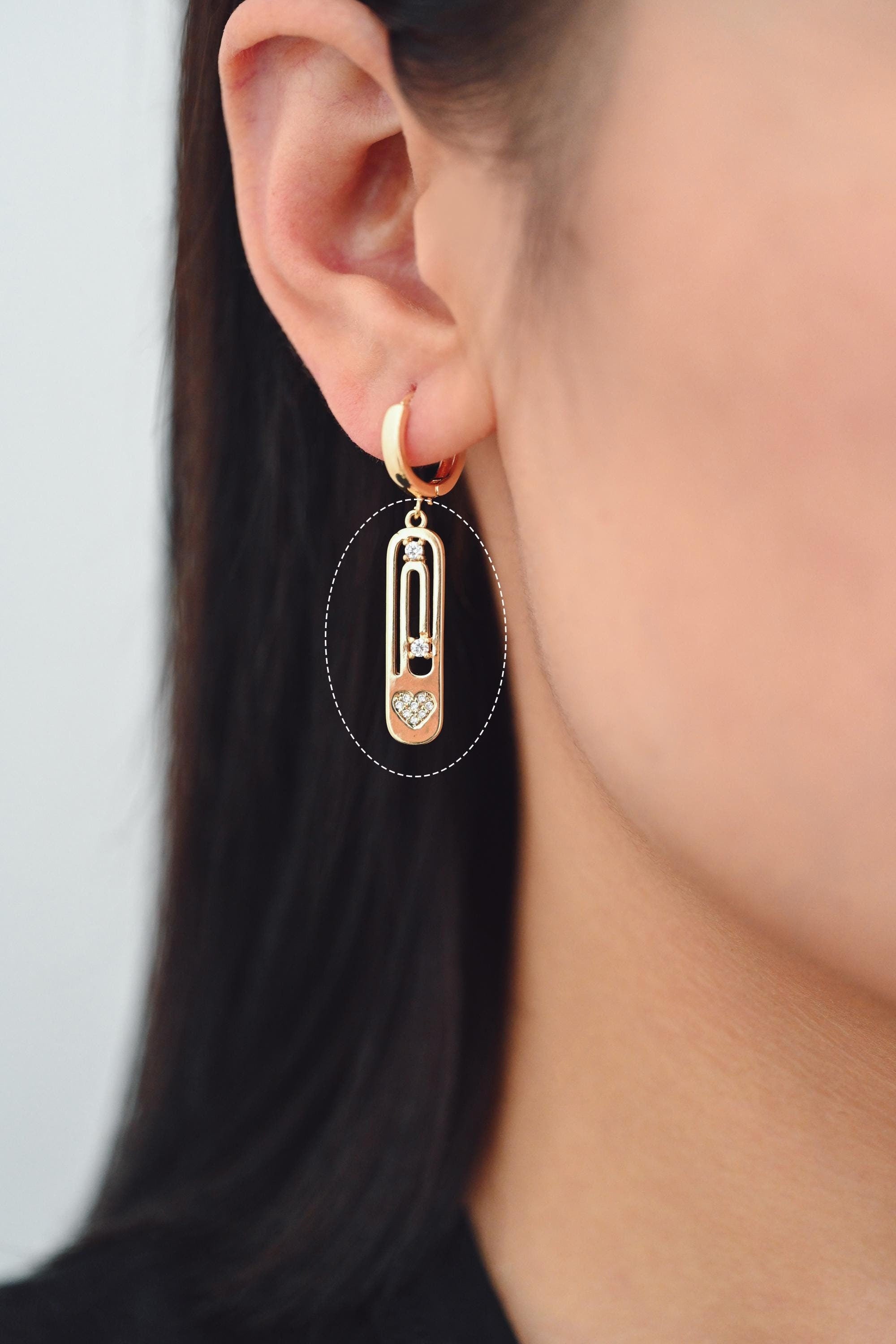 4pcs CZ Pave Gold Heart Oval Charms, Brass Long Oval Hoops, Geometric Hoop Circle Connector Pendants (GB-2477)