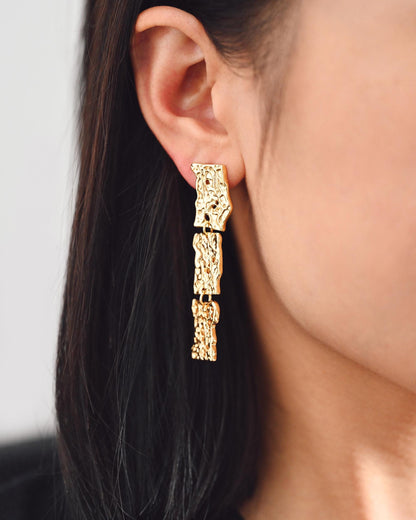 4pcs Gold Irregular Rectangle Earring 59mm, 18K Gold plated Brass, Dangle Earring Findings (#GB-3424)