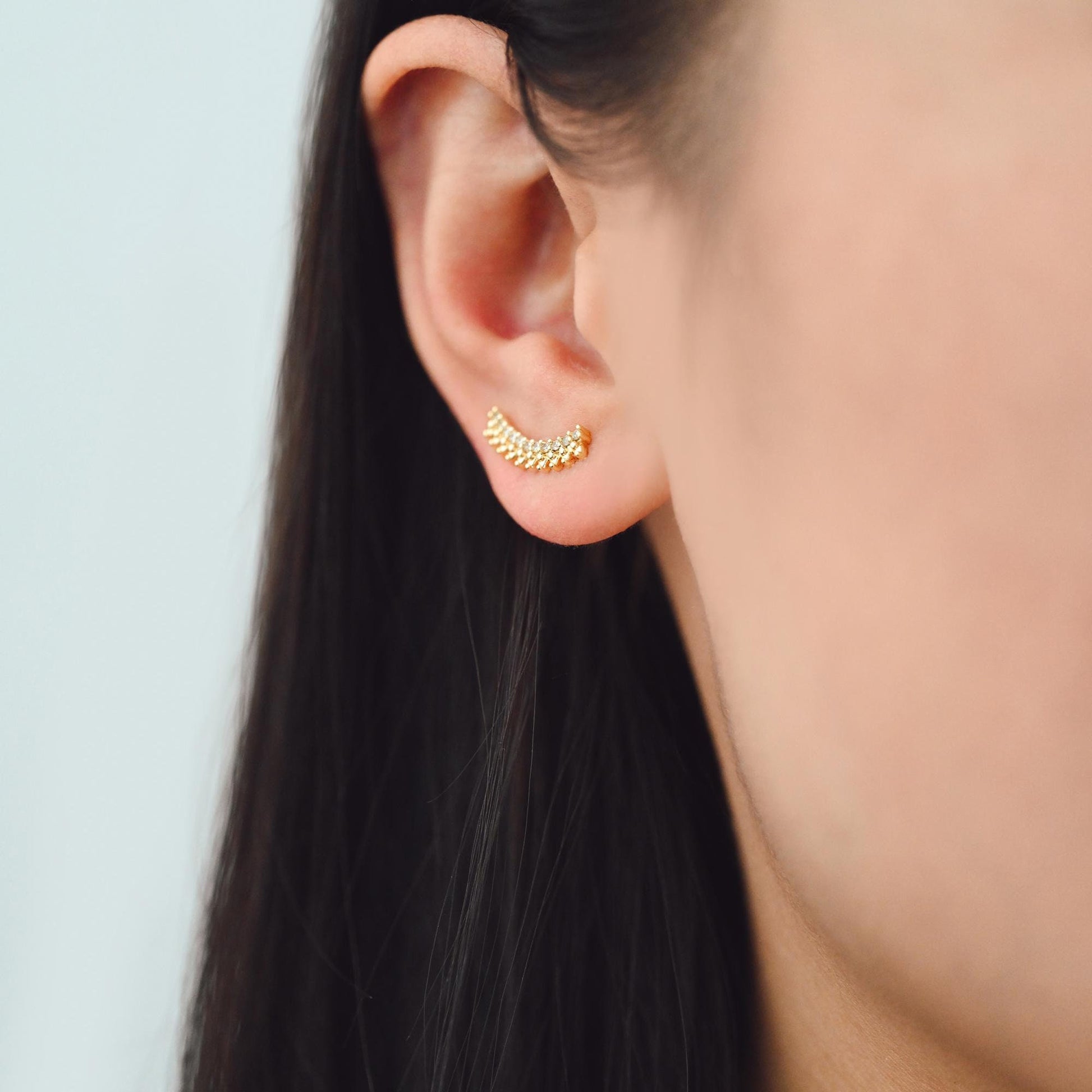 4pcs CZ Pave Gold Spike Ear Crawler Earrings 15x6mm, 18K Gold Plated Brass Ear Climber, Sparkly Earring (GB-3960)