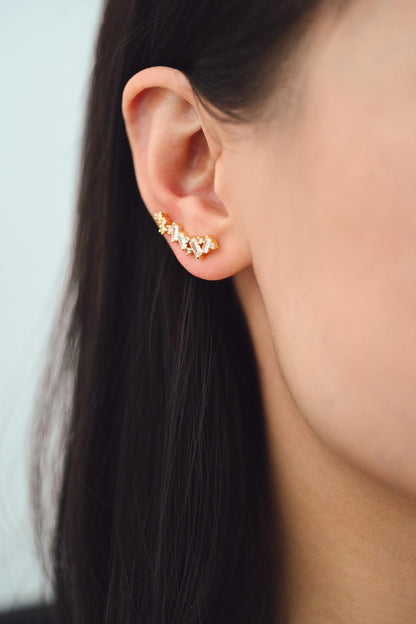 4pcs CZ Pave Gold Stud Earrings, 18K Gold plated Brass Dainty Earrings, Shiny Earrings (GB-4143)