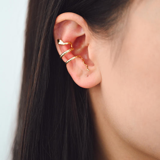4pcs Gold Snake Ear Cuff, Non Pierced Ear Cuff, Dainty Earcuff Earring, Not mirrored in pairs (GB-4520)
