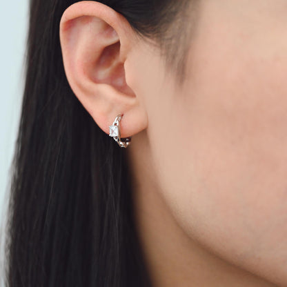 4pcs CZ Pave Gold/ Silver Tone Chain Hoop Earrings, 18K Real Gold/ Rhodium plated Brass, Huggie Earrings, Chain Earrings (GB-3020-B)