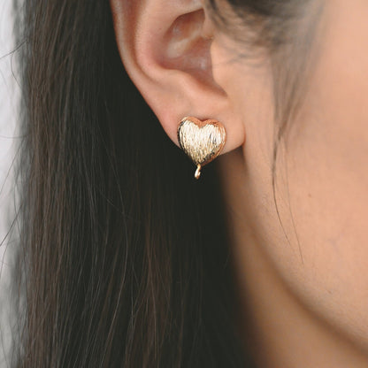 10pcs Gold Brushed Heart Ear Posts, Gold plated Brass Geometric Earring Studs (GB-2874)