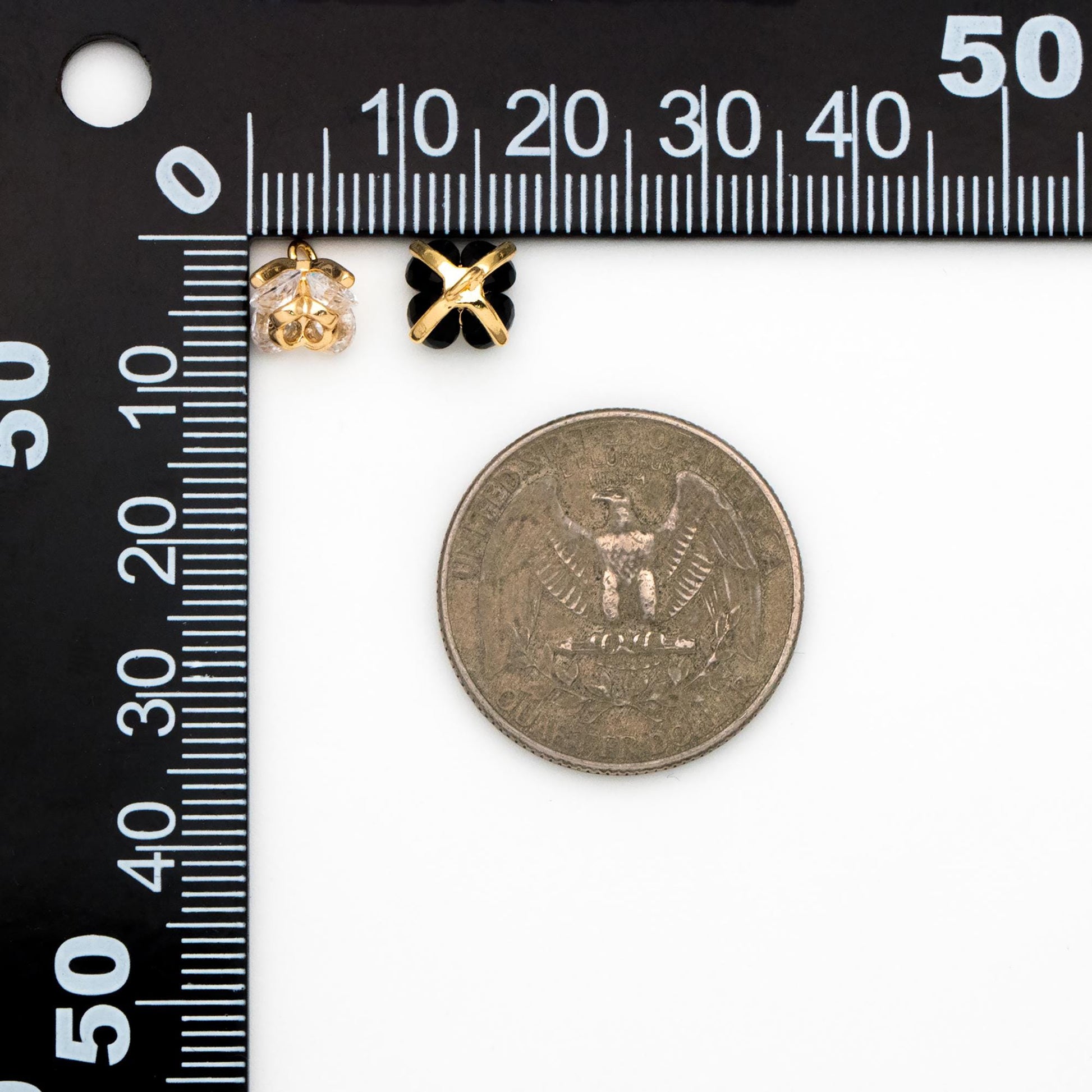 10pcs CZ Pave Flower Charms 8mm, Gold/ Silver tone Floral Pendants, Clear/ Black Cubic Zirconia (GB-343)