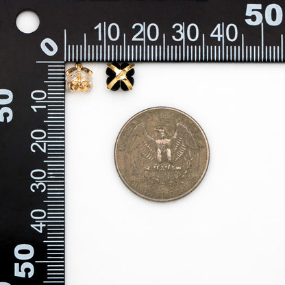 10pcs CZ Pave Flower Charms 8mm, Gold/ Silver tone Floral Pendants, Clear/ Black Cubic Zirconia (GB-343)