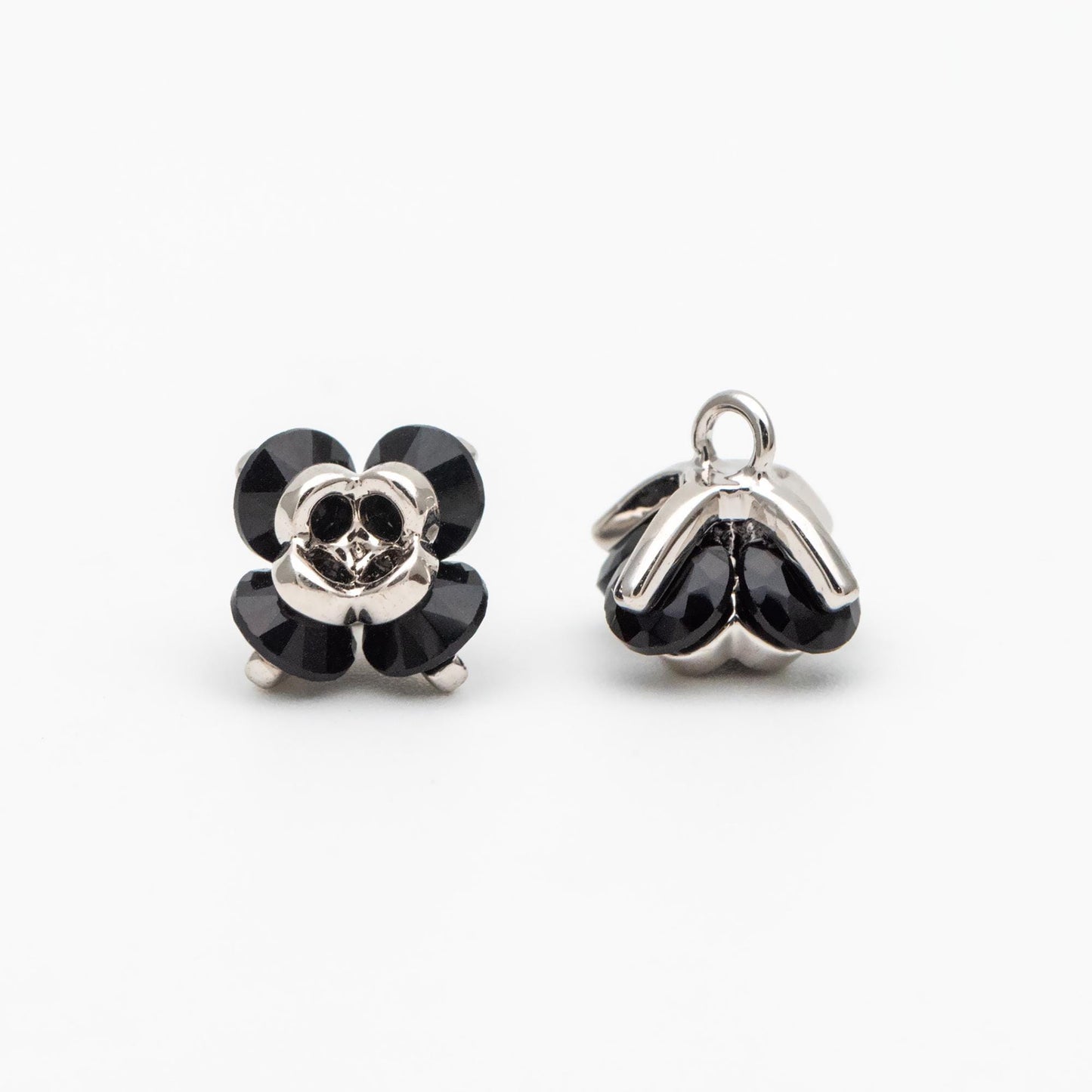 10pcs CZ Pave Flower Charms 8mm, Gold/ Silver tone Floral Pendants, Clear/ Black Cubic Zirconia (GB-343)