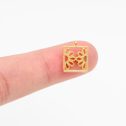 10pcs Gold plated Brass Floral Pendants 13x11mm, Filigree Hollow Flower Pendants, Lead Nickel Free (GB-353)