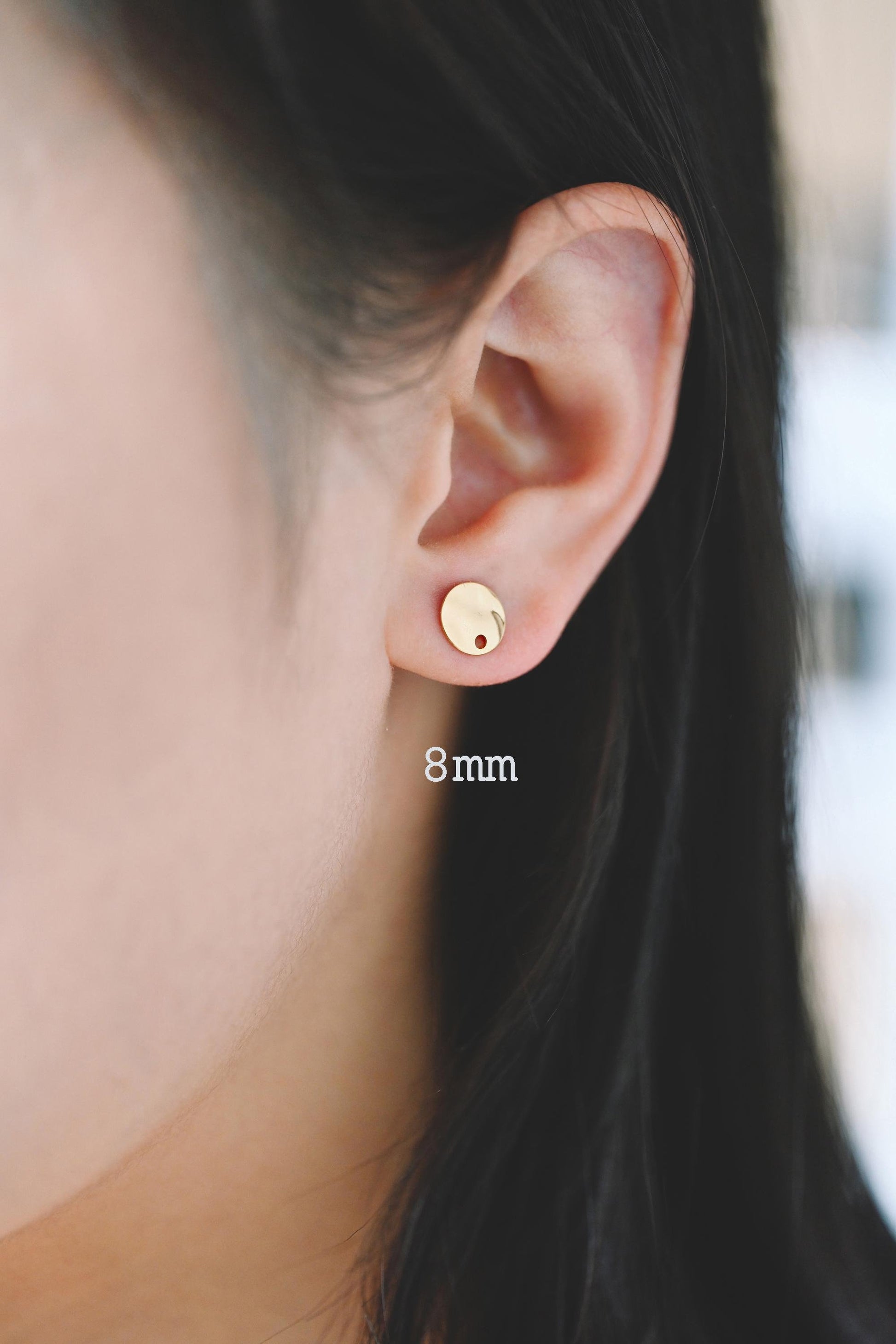 10pcs Gold Round Hammered Disc Ear Posts 8/ 10mm, 18K Gold plated Brass, Geometric Stud Earring Components (GB-1060)