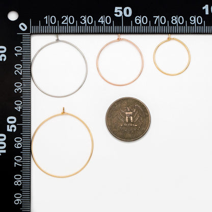 20pcs Gold/ Silver/ Rose Gold Hoop Ear Wire, Gold/ Rhodium/ Rose Gold plated Brass Hoop Earrings, 20/25/ 30/ 35mm by 0.7mm (GB-532)