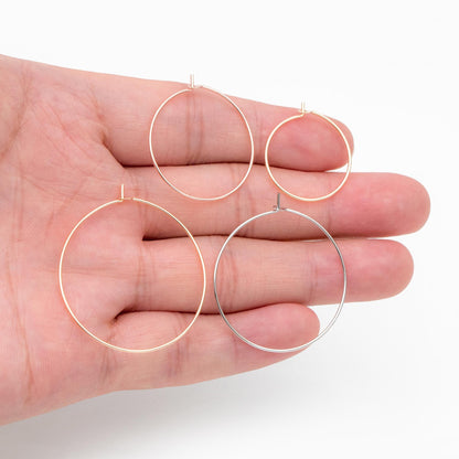 20pcs Gold/ Silver/ Rose Gold Hoop Ear Wire, Gold/ Rhodium/ Rose Gold plated Brass Hoop Earrings, 20/25/ 30/ 35mm by 0.7mm (GB-532)