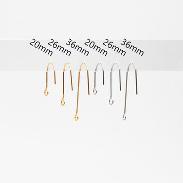 20pcs Gold/ Silver tone Ear Hooks 20/ 26/ 36mm, Gold/ Rhodium plated Brass Simple Earwires, DIY Earring Components Wholesale (GB-1253)