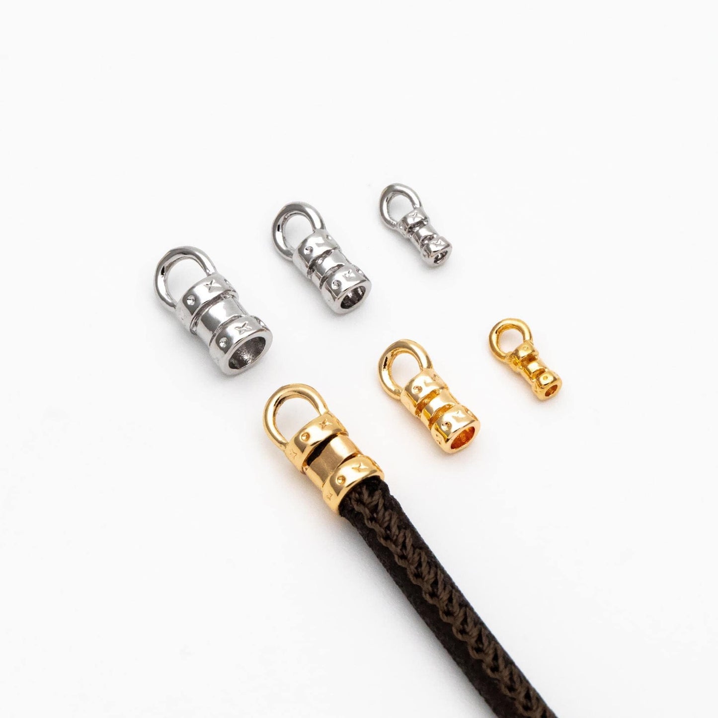 10pcs Gold/ Silver End Crimp Caps, to Finish Beading Chain/ Cord/ Leather, Inner Diameter 1/ 2/ 3mm (GB-2401)