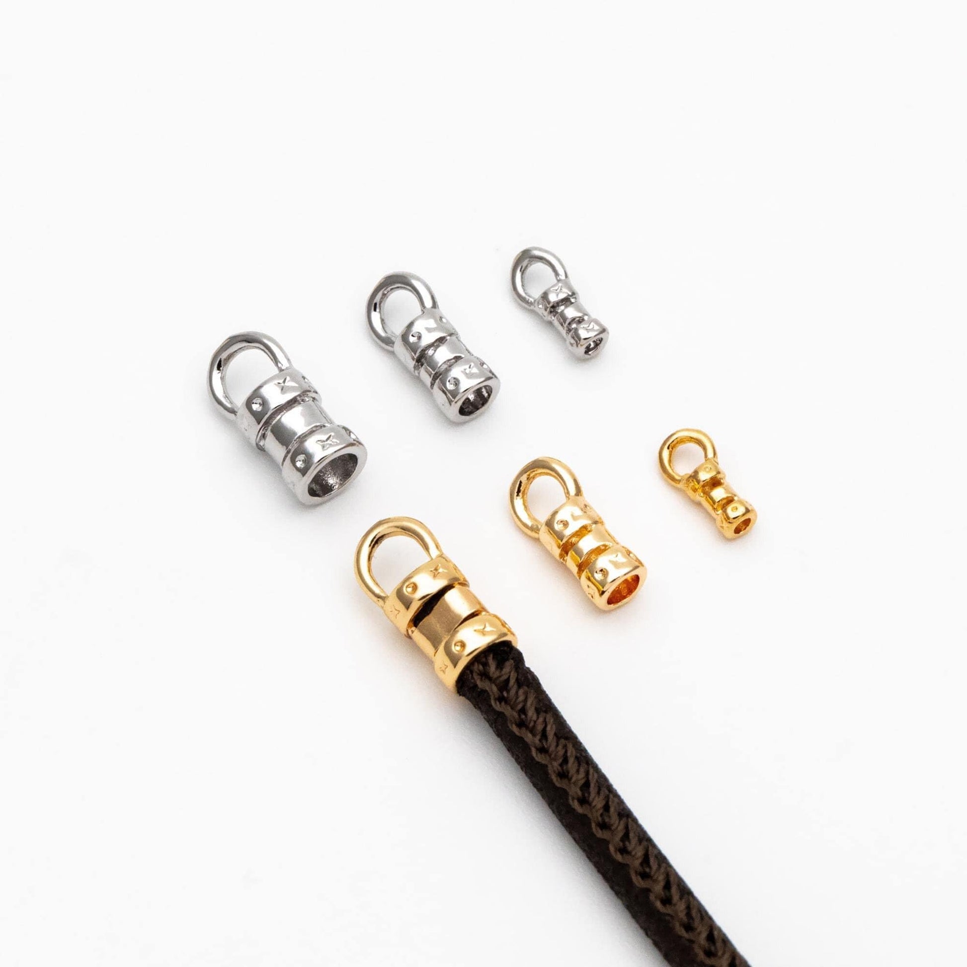 10pcs Gold/ Silver End Crimp Caps, to Finish Beading Chain/ Cord/ Leather, Inner Diameter 1/ 2/ 3mm (GB-2401)