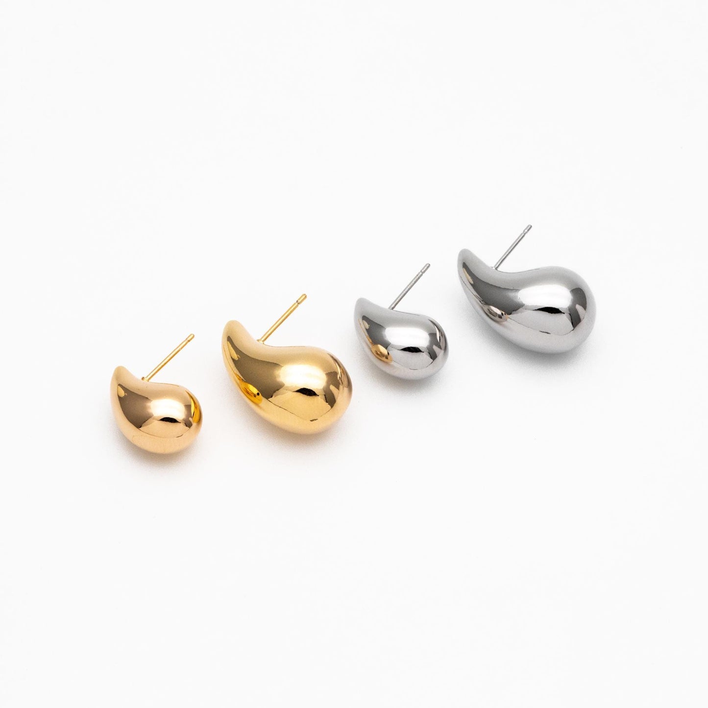 4pcs Chunky Teardrop Earrings, 18K Gold/ Rhodium Plated Brass, Water Drop Stud Earrings (GB-4381)