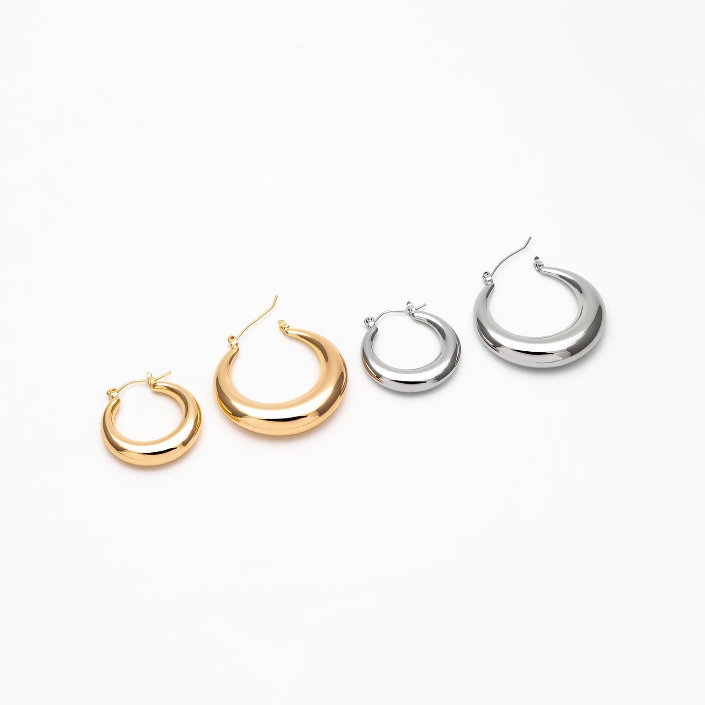 4pcs Gold/ Silver Tone U-Shaped Earrings, Real Gold/ Rhodium plated Brass, Minimalist Hoop Earrings (GB-4592)