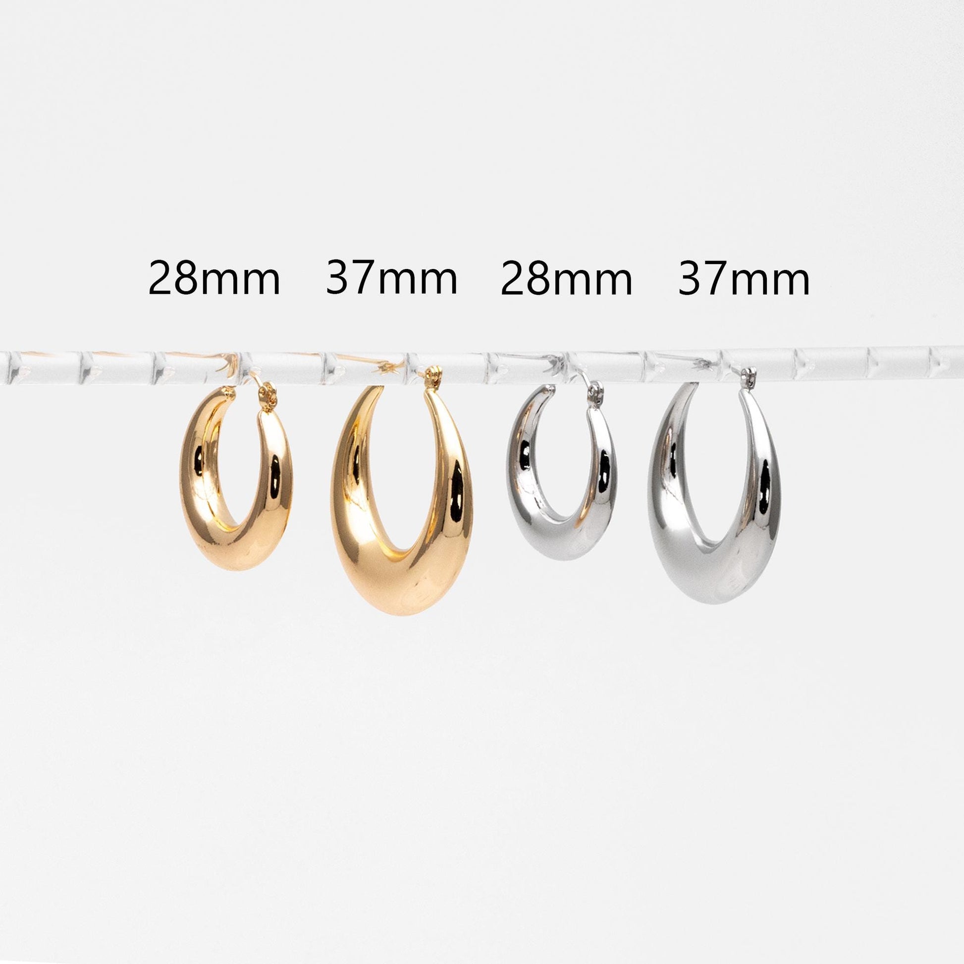 4pcs Gold/ Silver Tone U-Shaped Earrings, Real Gold/ Rhodium plated Brass, Minimalist Hoop Earrings (GB-4592)