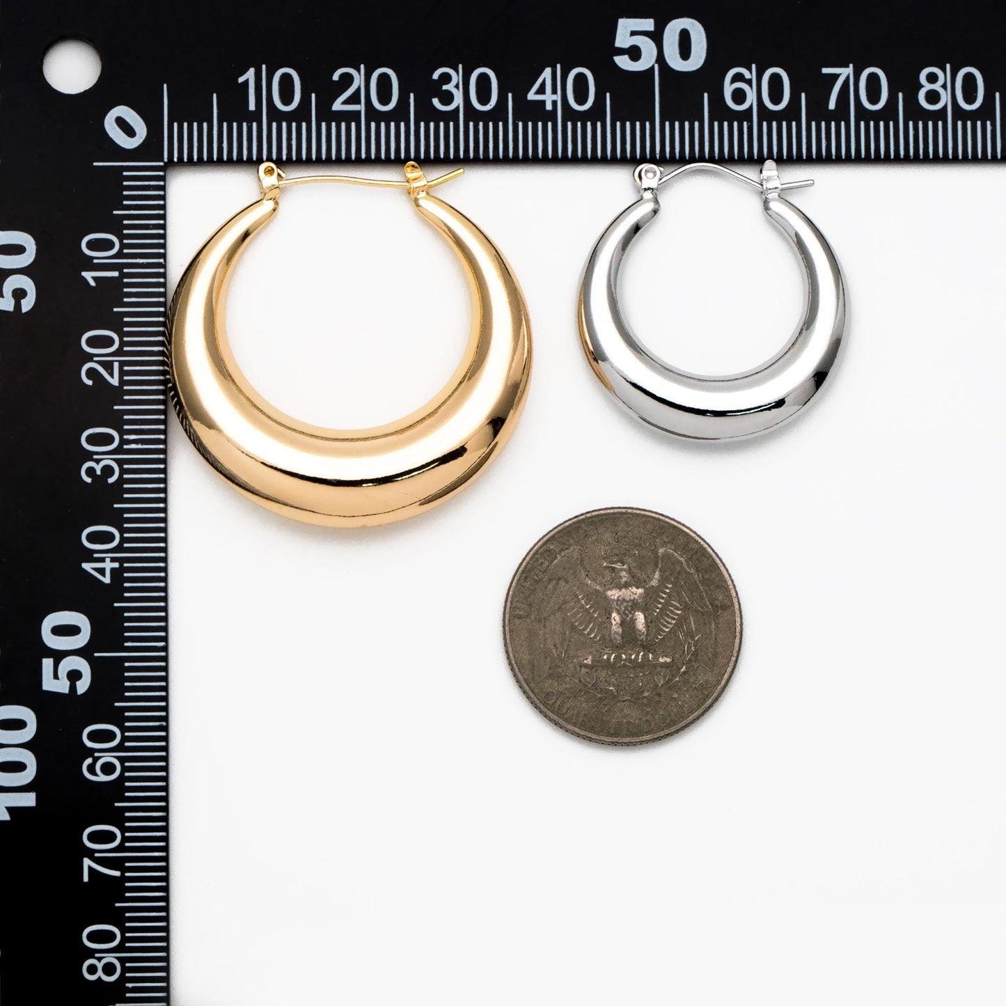 4pcs Gold/ Silver Tone U-Shaped Earrings, Real Gold/ Rhodium plated Brass, Minimalist Hoop Earrings (GB-4592)