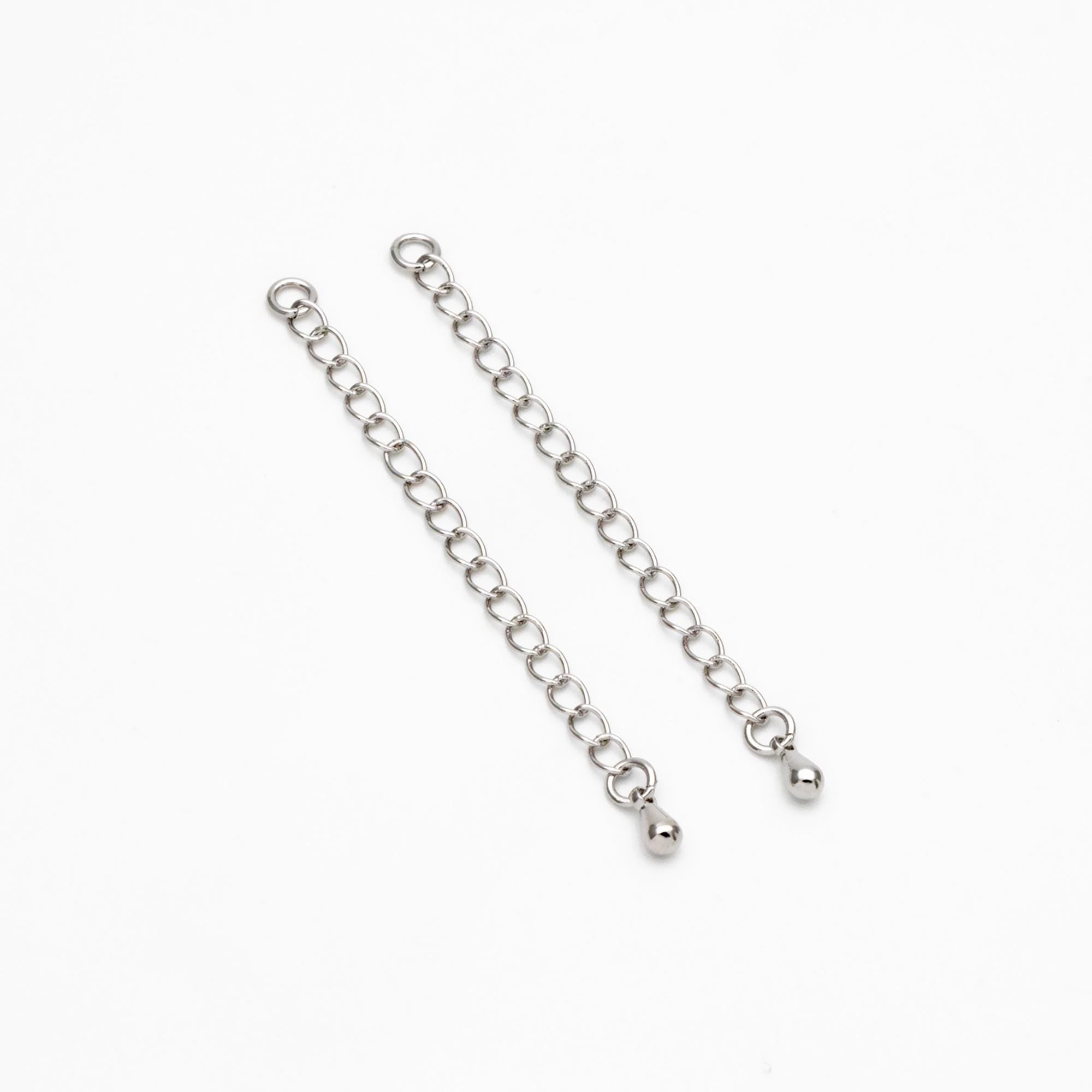 10pcs Extender Chain with Teardrop Charm End 60mm, Gold/ Rhodium/ Rose Gold plated Brass, Extension Chain with Jump Rings (GB-100-A)